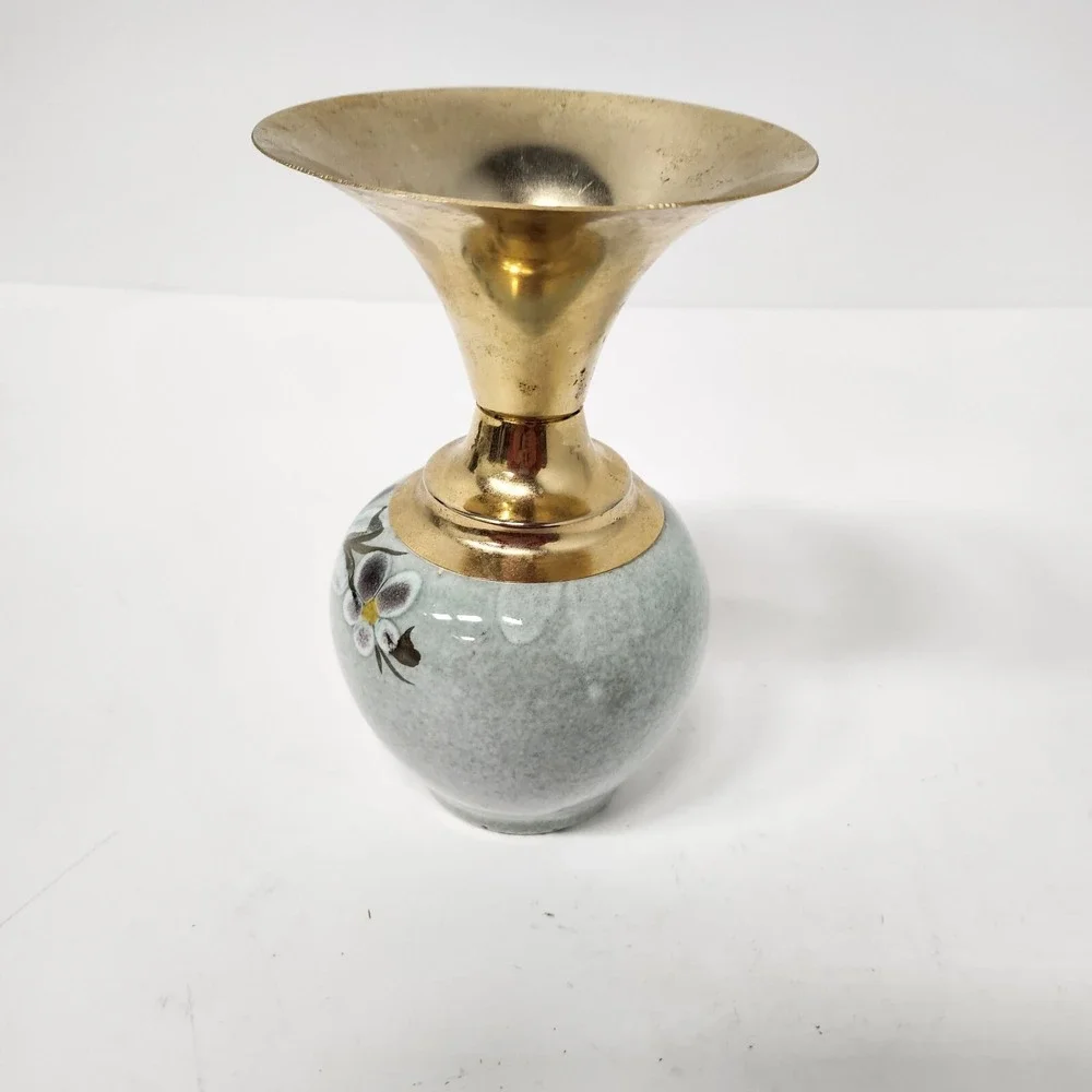 Vintage Dore A Lor Fin France Ceramic Floral Vase Gilded Fine Gold Mid Century
